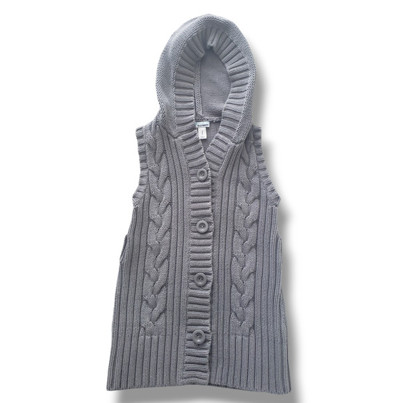 Old Navy S 6-7 Girls Gray Hooded Sweater Vest Chunky Cable Knit - Picture 1 of 3